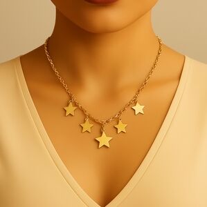 Gold Celestial Star Drop Charm Necklace – Women’s Polished 16'' Fashion Jewelry